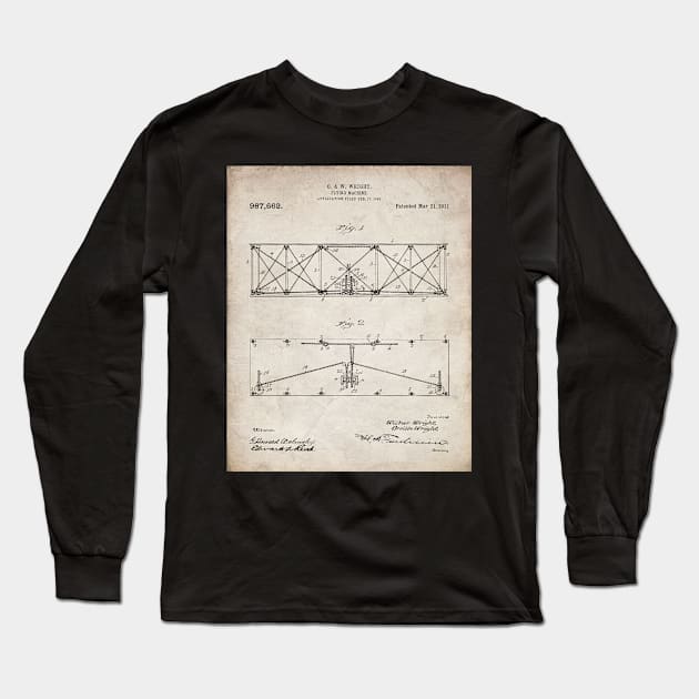 Wright Brothers Plane Patent - Aviation Art - Antique Long Sleeve T-Shirt by patentpress